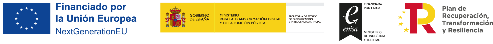 Financiado por la Unión Europea — NextGenerationEU · Gobierno de España, Ministerio para la Transformación Digital y de la Función Pública · Financiada por ENISA, Ministerio de Industria y Turismo · Plan de Recuperación, Transformación y Resiliencia